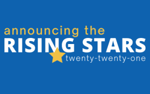 Announcing the 2021 Rising Stars graphic on a blue background for Restaurant Informer