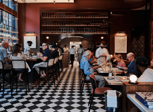 At Lucian Books & Wine, guests can peruse and purchase books while they dine.